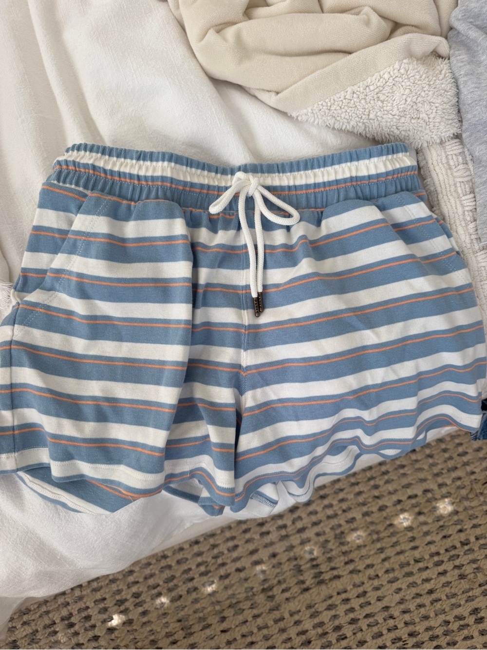 Parke Striped Blue & White Drawstring Lounge Shorts